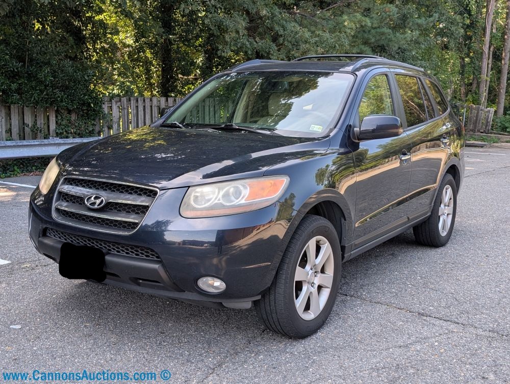 2007 Hyundai Santa Fe Limited 4-door SUV in Deepwater Blue with 3.3L V6 engine, automatic transmission, sunroof, and 186,991 miles, includes keys, owner’s manual, and original window sticker.