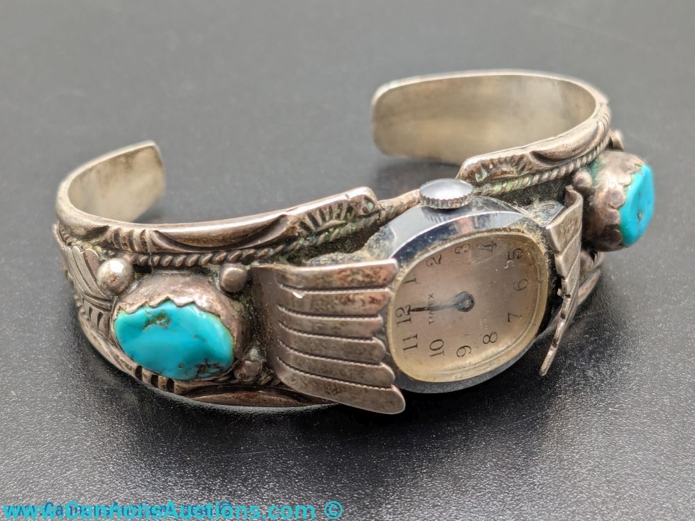 Robert Kelly sterling and turquoise watch bracelet