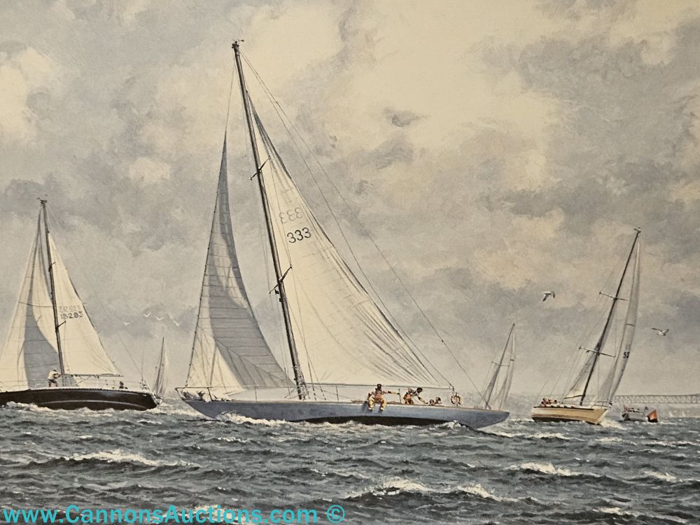 “‘Breezing Up’ yacht racing print by John Barber, signed and numbered 796/950, framed artwork featured in the online estate auction in N. Chesterfield VA.”