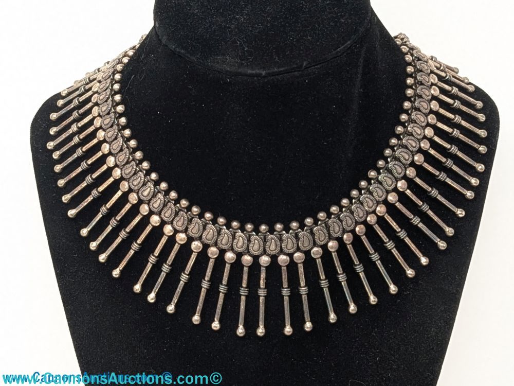 Sterling silver brutalist statement necklace with matching earrings and case, total weight 95.8g