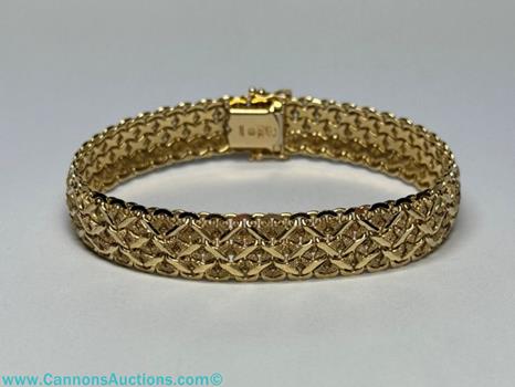 Textured X Link 14k Yellow Gold Bracelet, marked Italy 14k