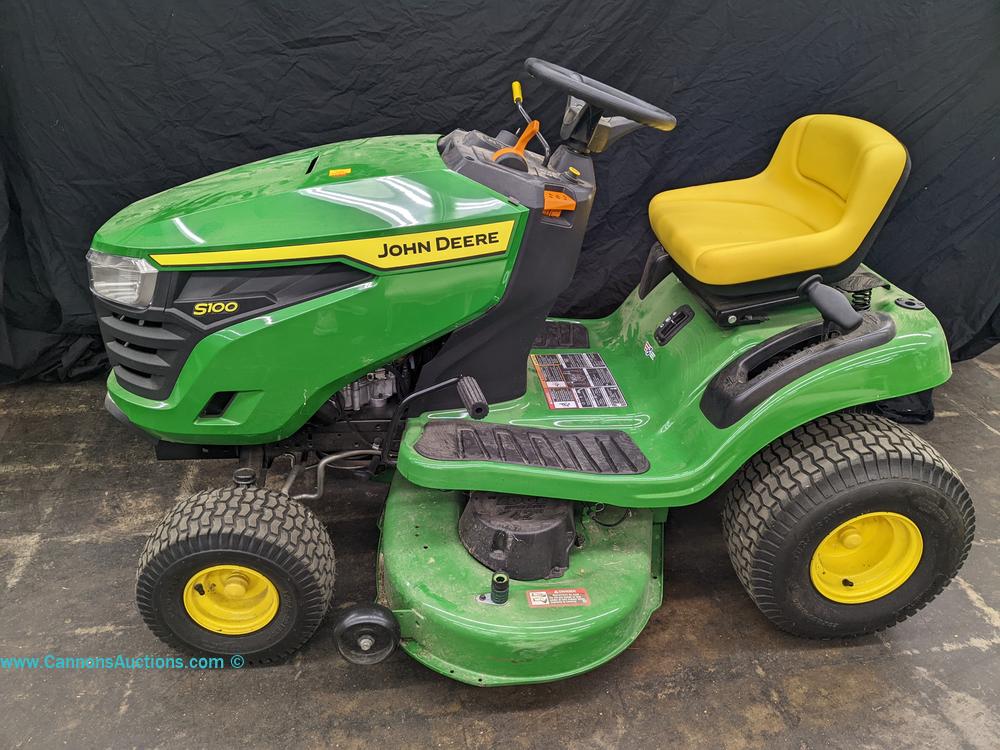 John Deere S100 riding lawn tractor with only 9.7 hours, 17.5 HP single-cylinder engine and 42-inch deck, featured in the Gallery Consignments Online Estate Auction Richmond VA.