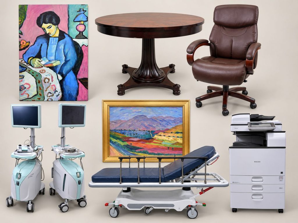 Contemporary furnishings, framed artwork, medical equipment and office equipment featured in the September 24 Henrico VA online auction